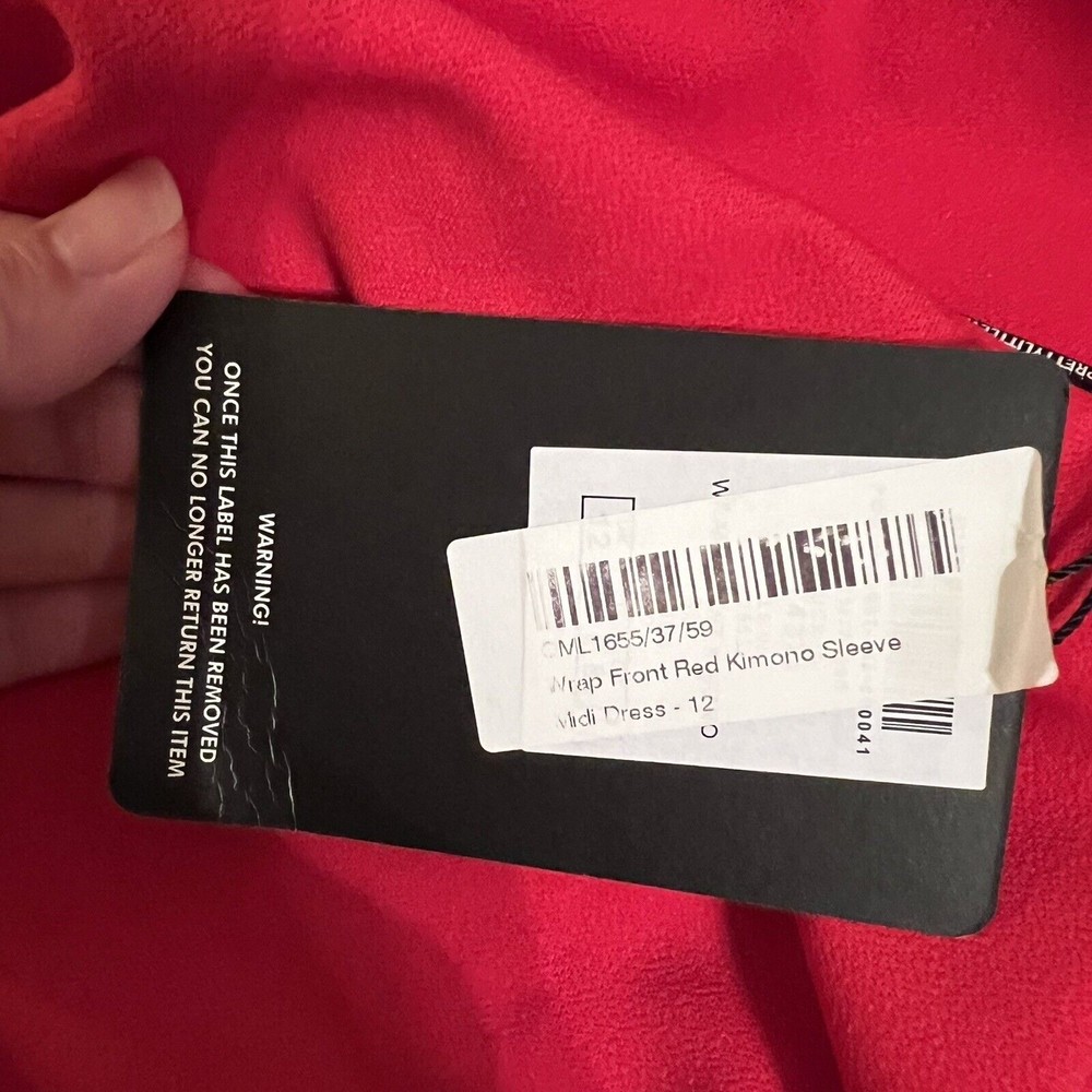 Pretty Little Thing Wrap Front Red Flutter Kimono Sleeve Midi Dress Size 8 NWT - Picture 16 of 16